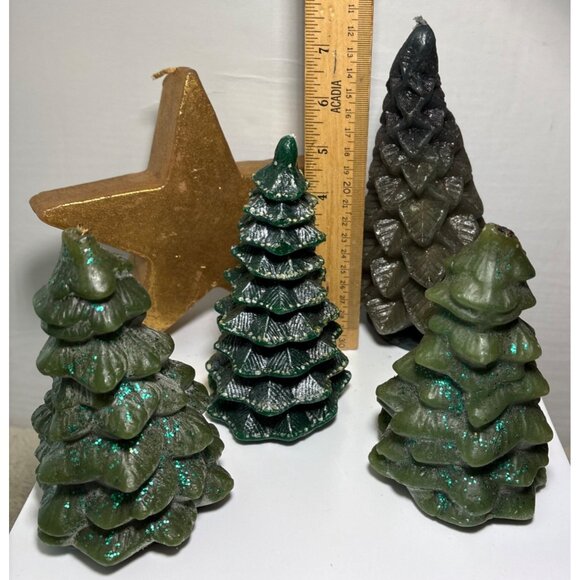 Christmas Tree Shaped Candles and Gold Star Candles Set Of 5 - Picture 3 of 16